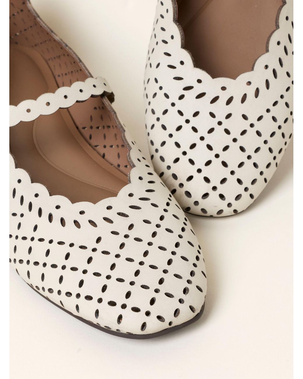 FatFace Natural Fatface Leather Lasercut Ballerina Flat