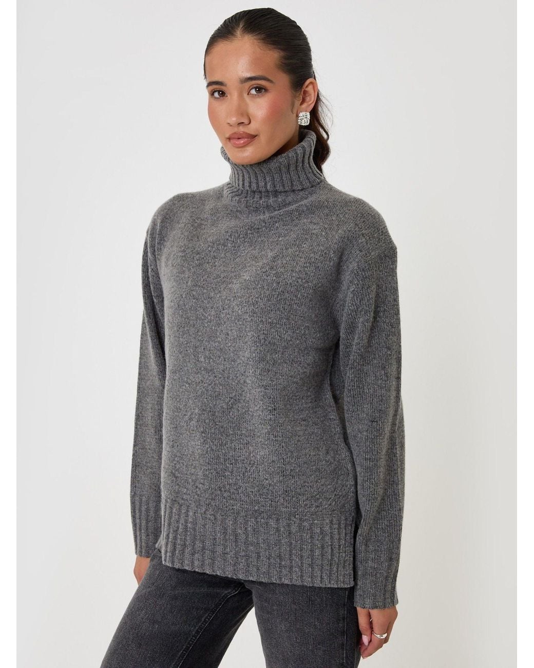 Threadbare Gray Oversized Roll Neck Jumper