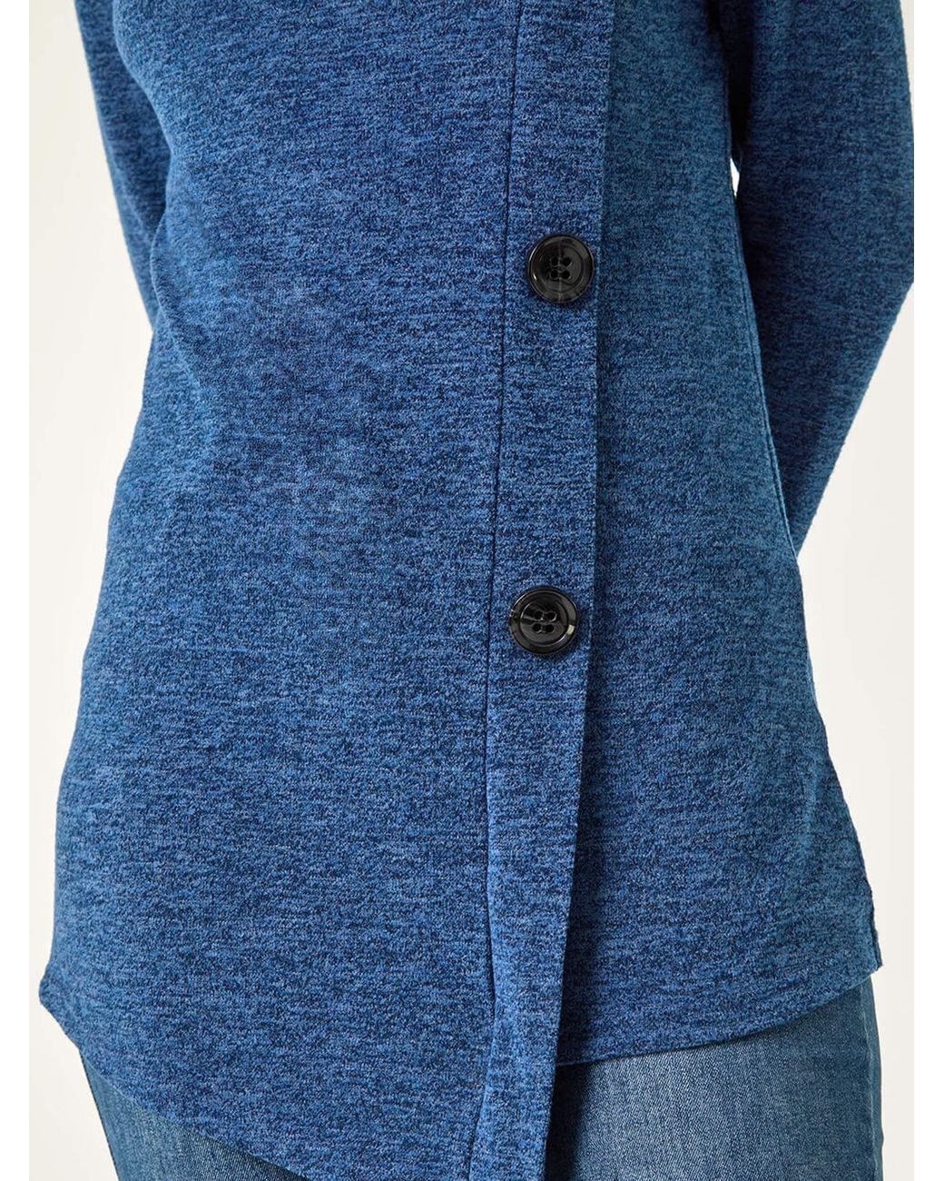Roman Blue Cowl Neck Buttoned Top