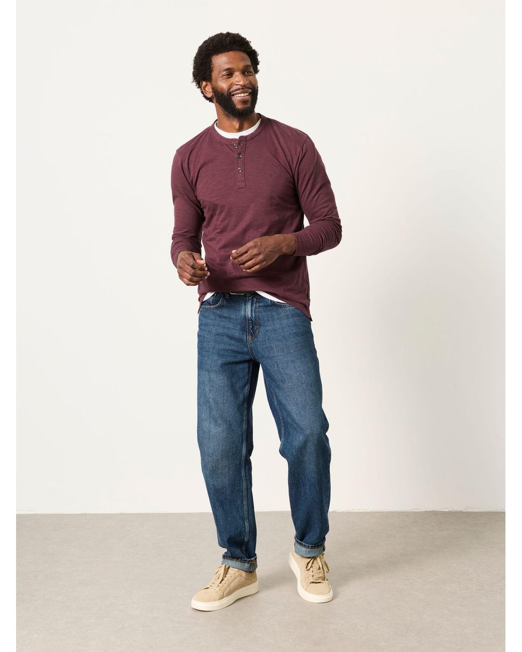 FatFace Red Woodside Long Sleeve Henley Top for men