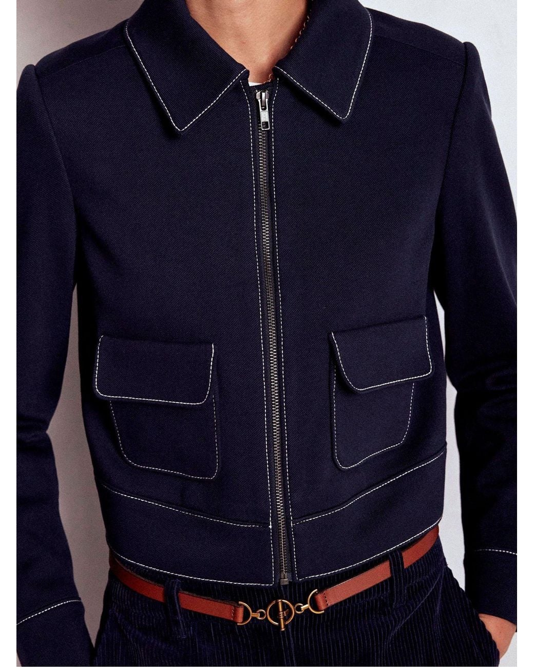 Boden Blue Zip Patch Pocket Jacket