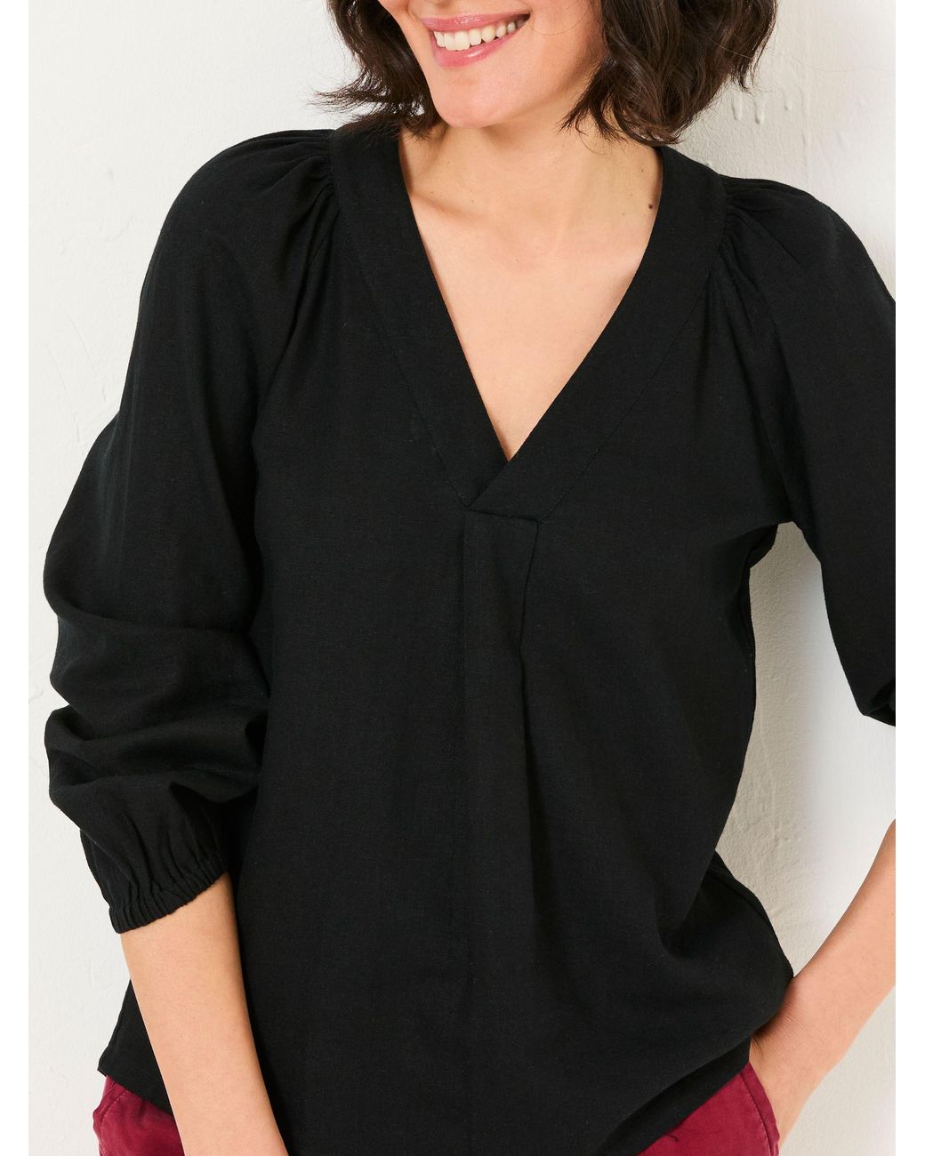 FatFace Black Channon V-Neck Blouse