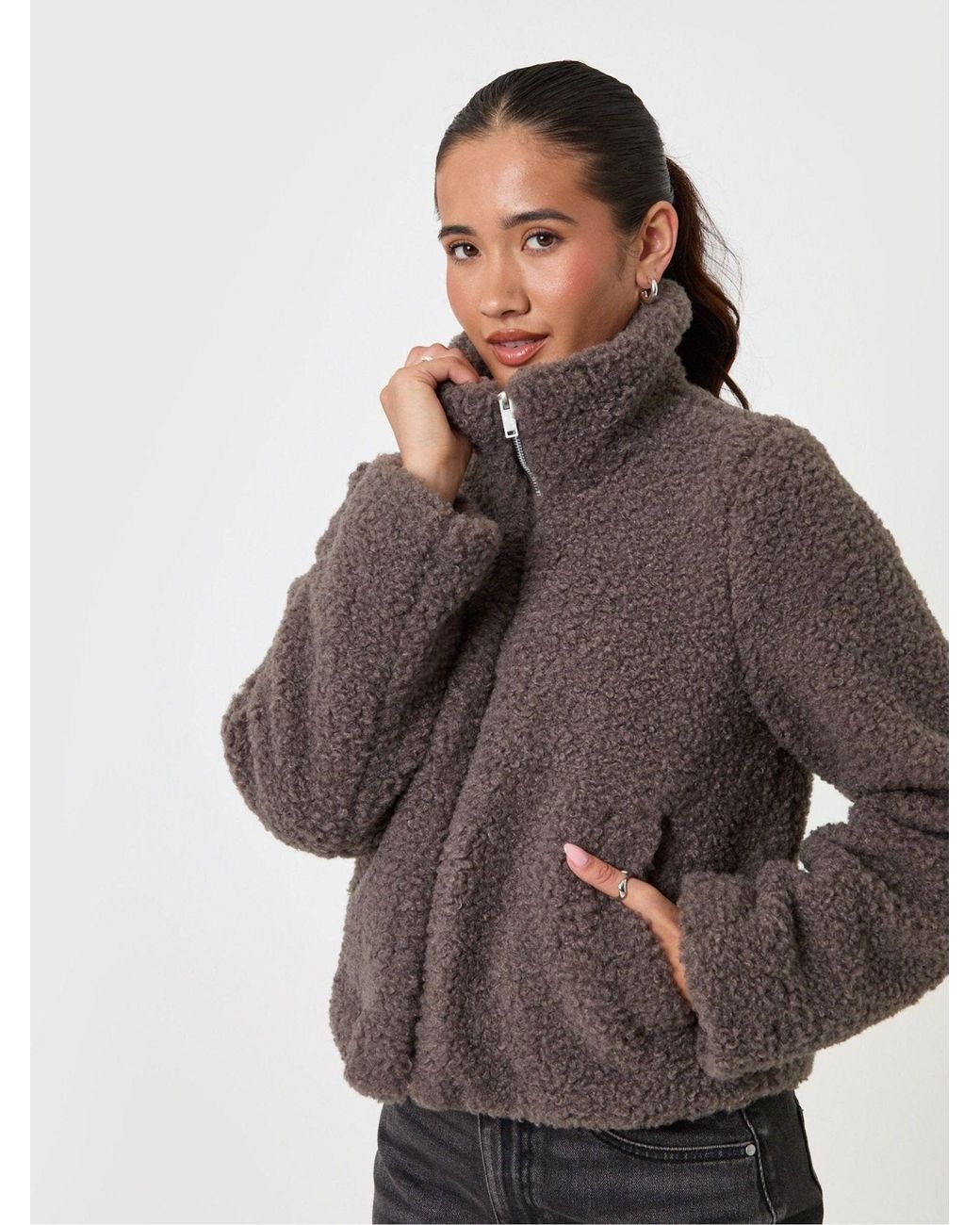 Threadbare Brown Dark Funnel Neck Borg Bomber Jacket