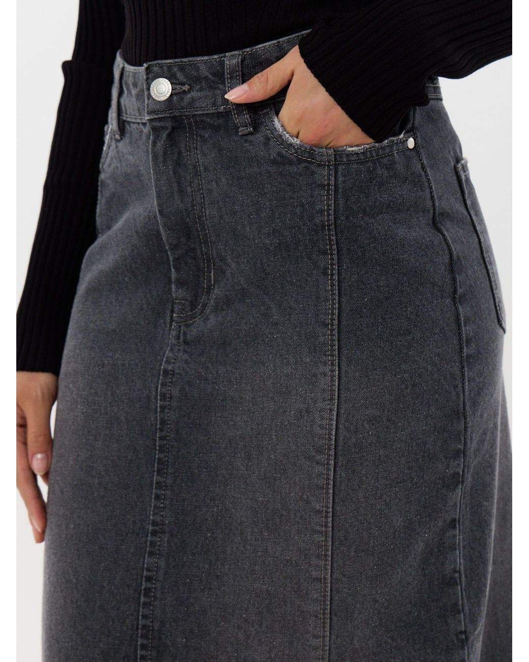 Threadbare Black Back Split Denim Midaxi Skirt
