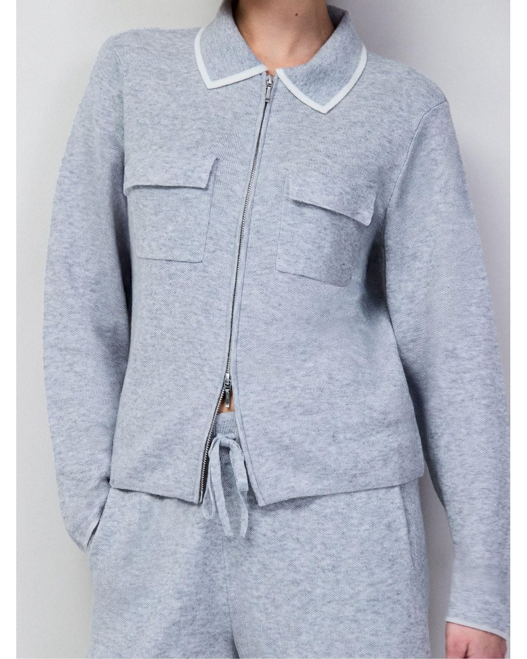 Ro & Zo Blue Knit Zip Front Jacket