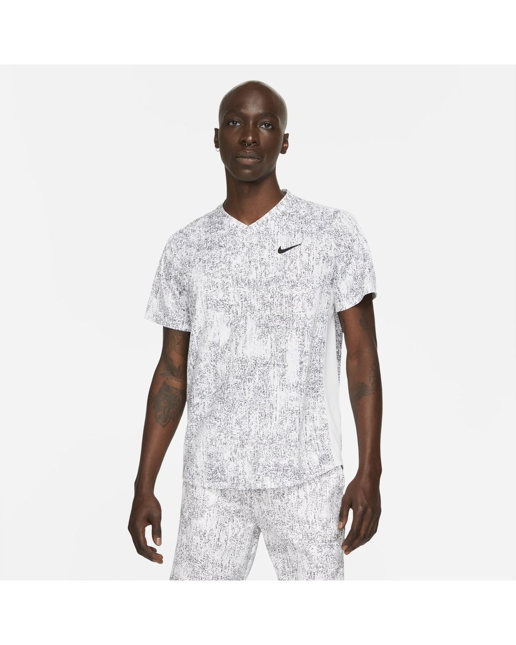 Nike Synthetic Court Dri Fit Victory Printed Tennis Top In White For Men Lyst