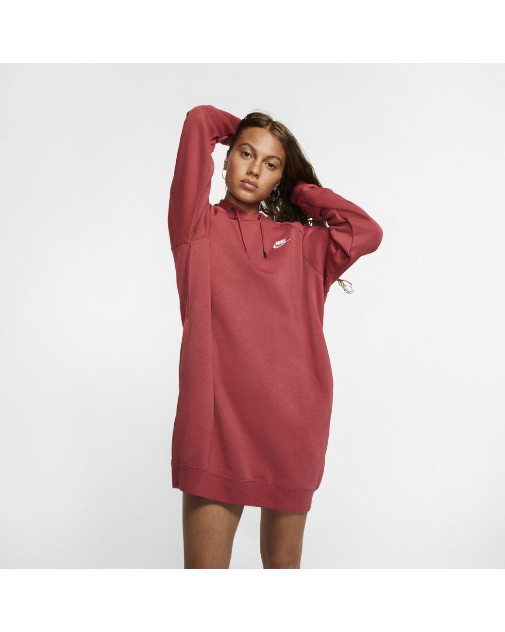 Nike Sportswear Essential Fleece Dress in Red | Lyst