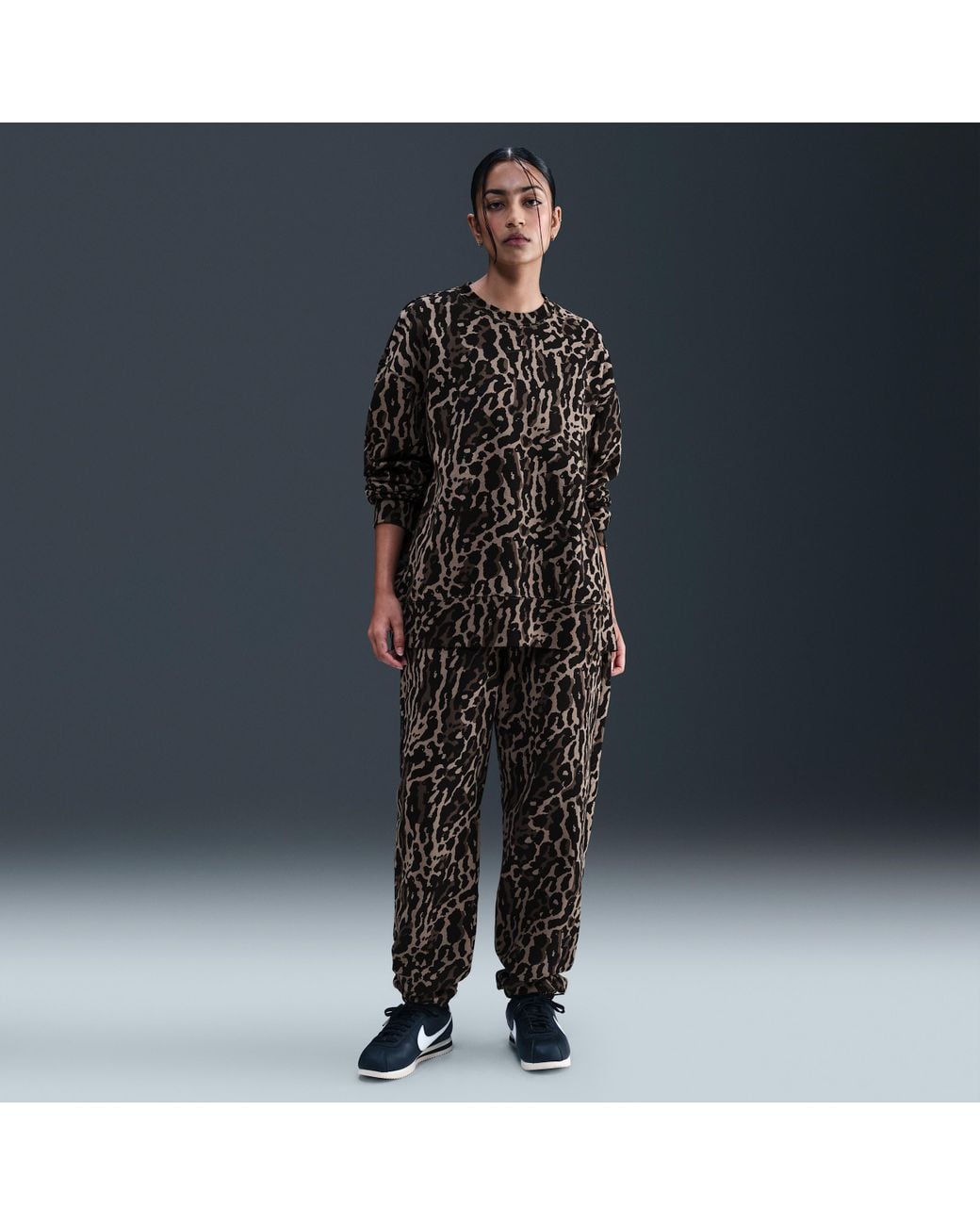 nike printed fleece crew