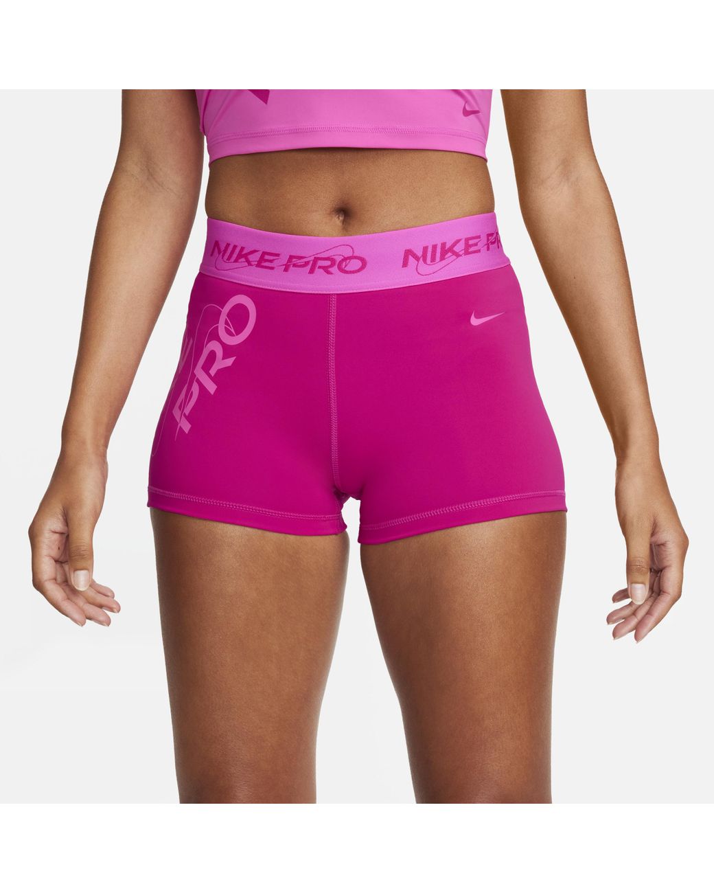 Nike Pro Mid-rise 3" Graphic Shorts in Pink | Lyst