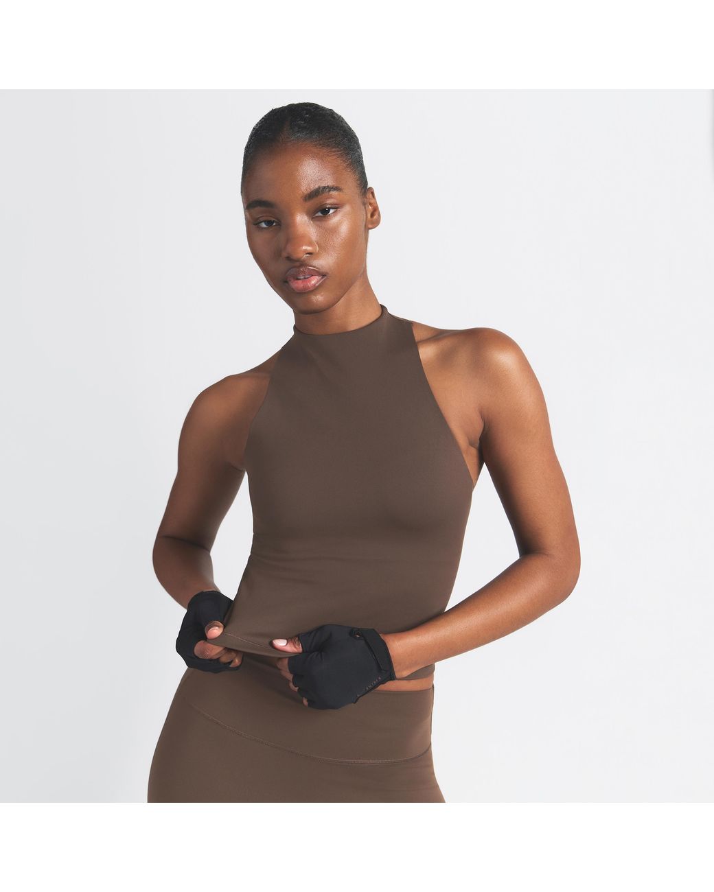 Nike Skims Matte Mock-Neck Racerback Tank Top in Brown | Lyst