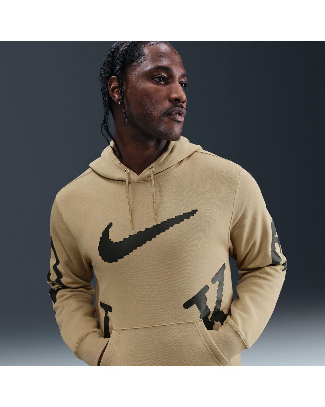 nike sportswear club fleece hoodie sweatshirt tan