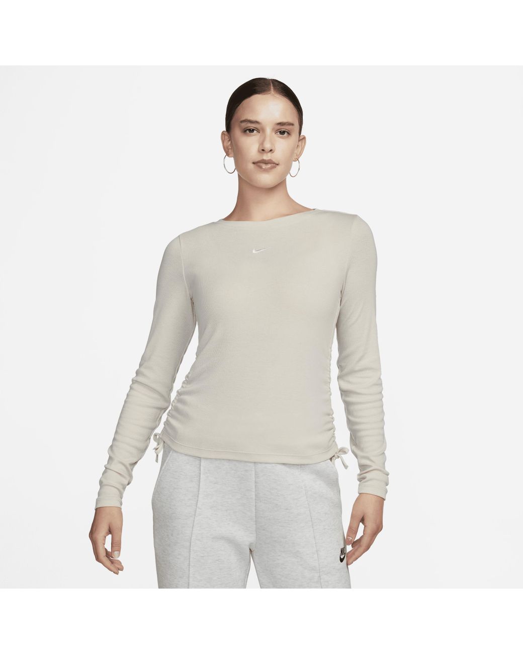 Nike Sportswear Essential Ribbed Long-sleeve Mod Crop Top in Gray