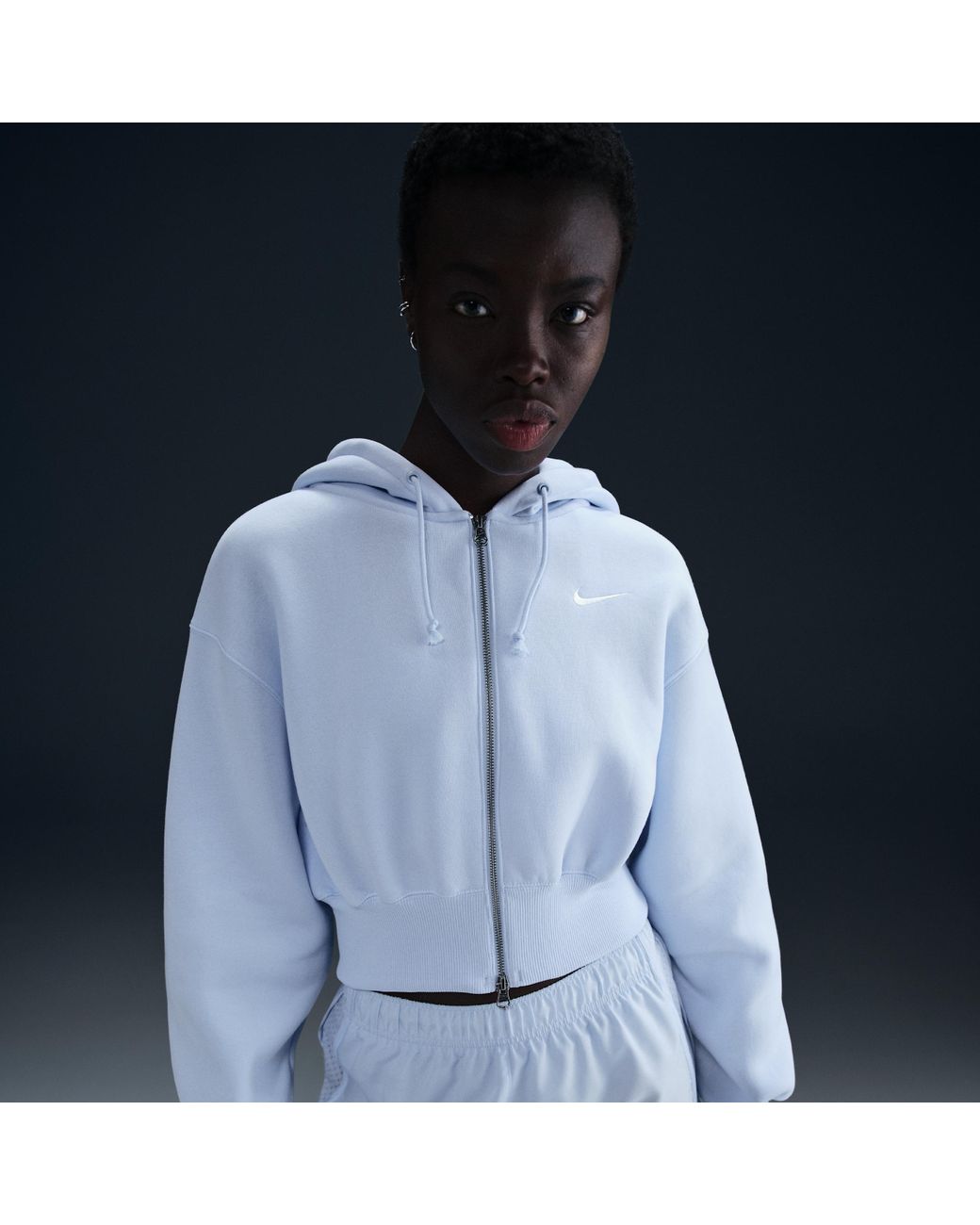 Nike Sportswear Phoenix Fleece Loose Cropped Full-Zip Hoodie in Blue | Lyst  UK