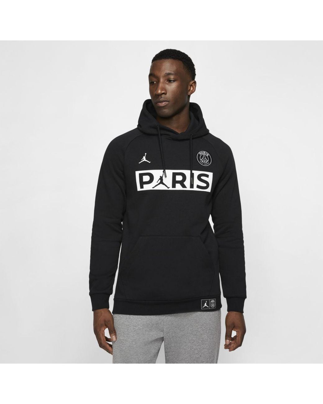 Nike Jordan Paris Saint-germain Fleece Pullover Hoodie in Black for Men