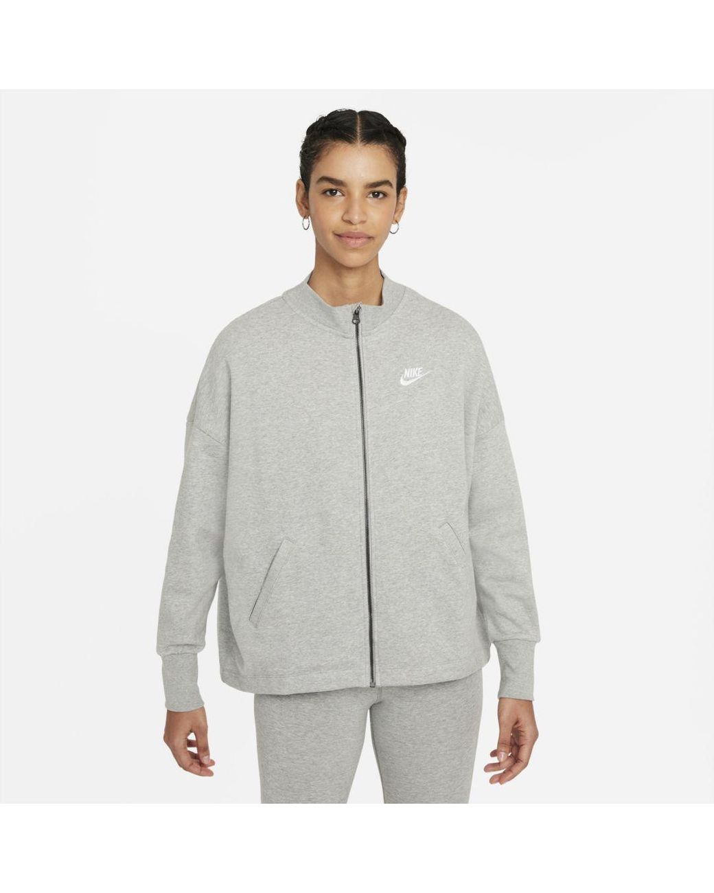 Nike Sportswear Essential Fleece Cardigan in Dark Grey Heather,White ...