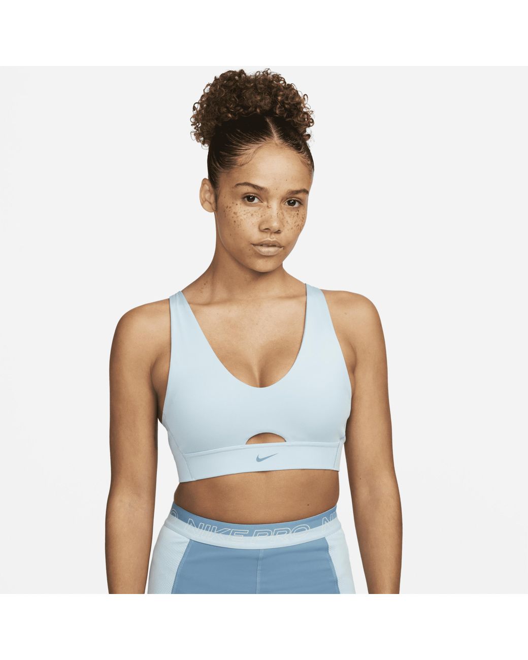 Nike Indy Plunge Cutout Medium-support Padded Sports Bra in Blue