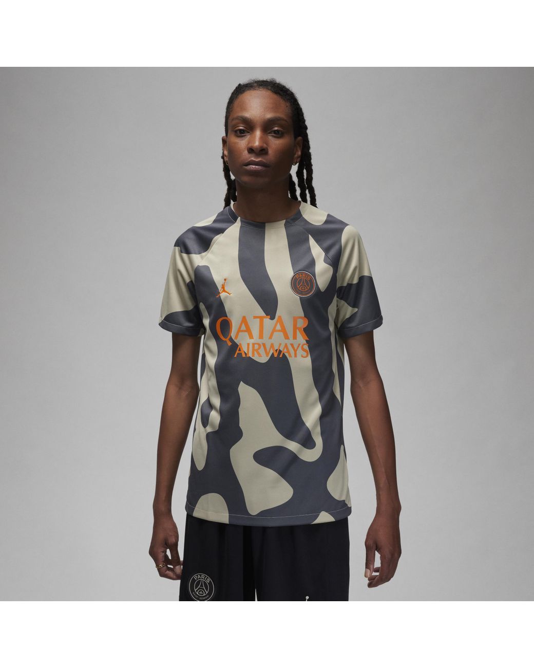Nike Paris Saint germain Academy Pro Third Jordan Dri fit Football Pre match Short sleeve Top Polyester 50 Recycled Polyester in Grey for Men Lyst UK