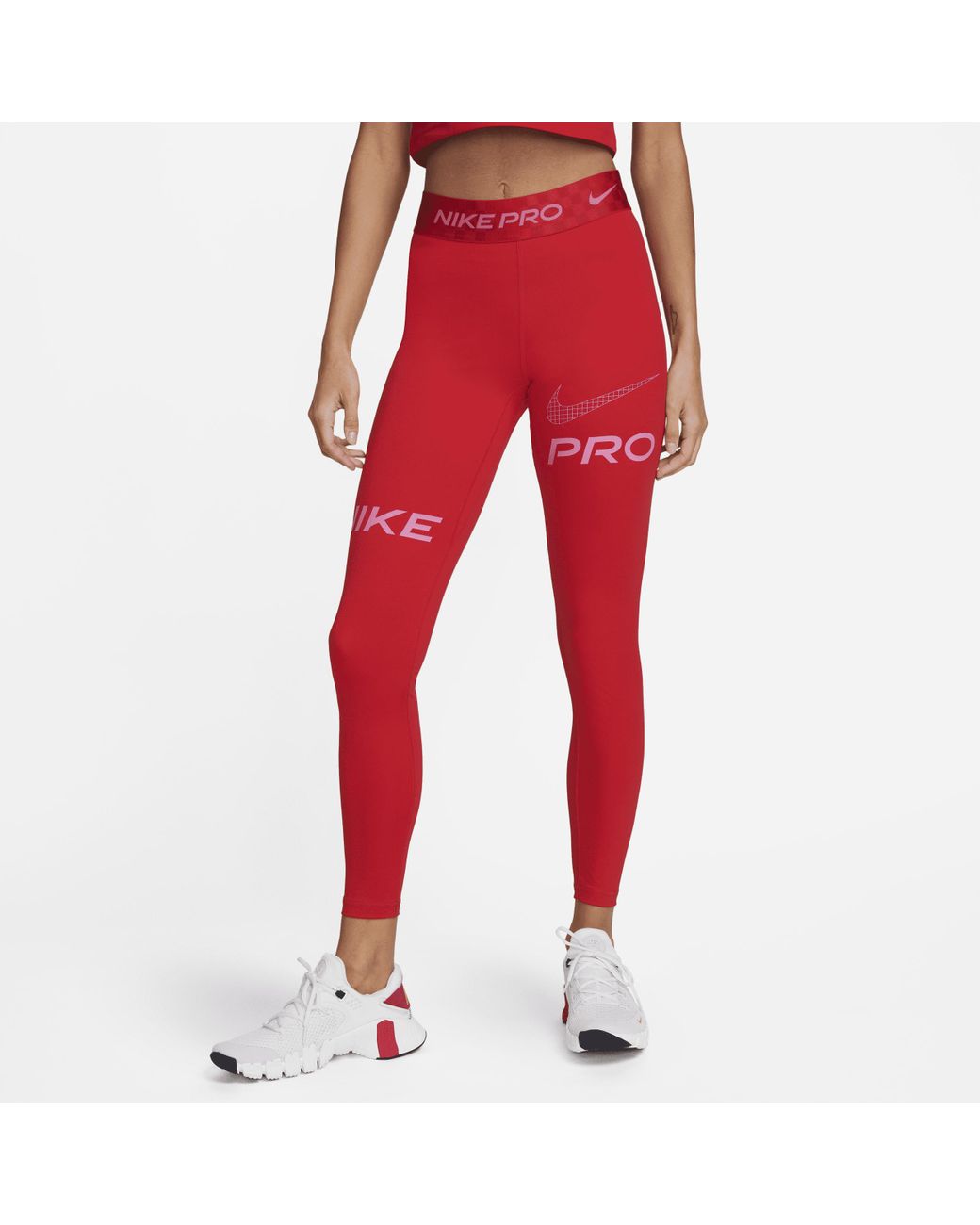 Nike Pro Mid-rise Full-length Graphic Training Leggings in Red