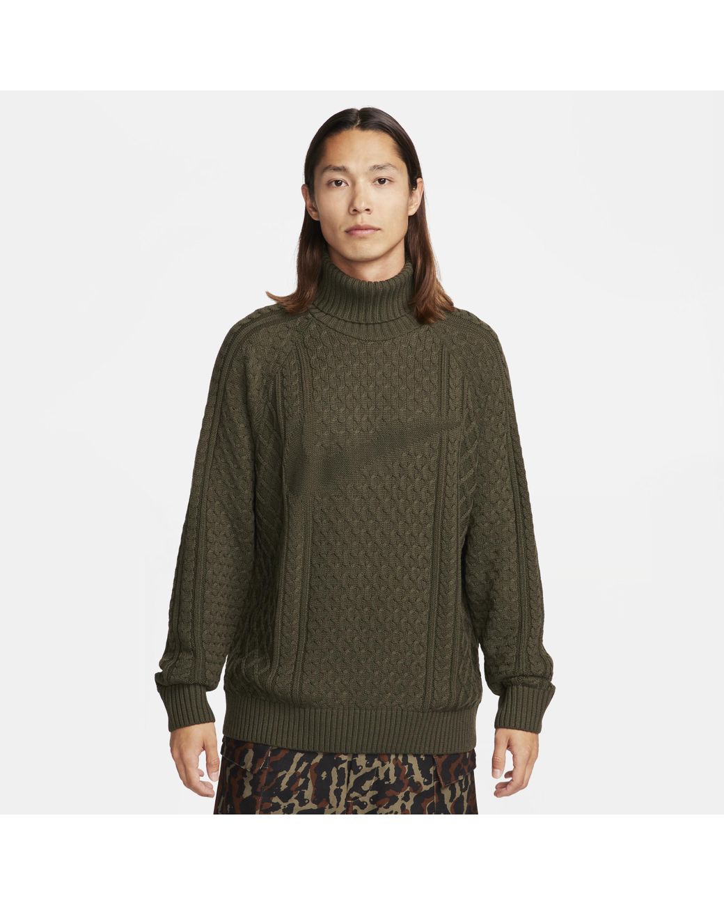 Nike Life Cable Knit Turtleneck Sweater in Green for Men Lyst UK