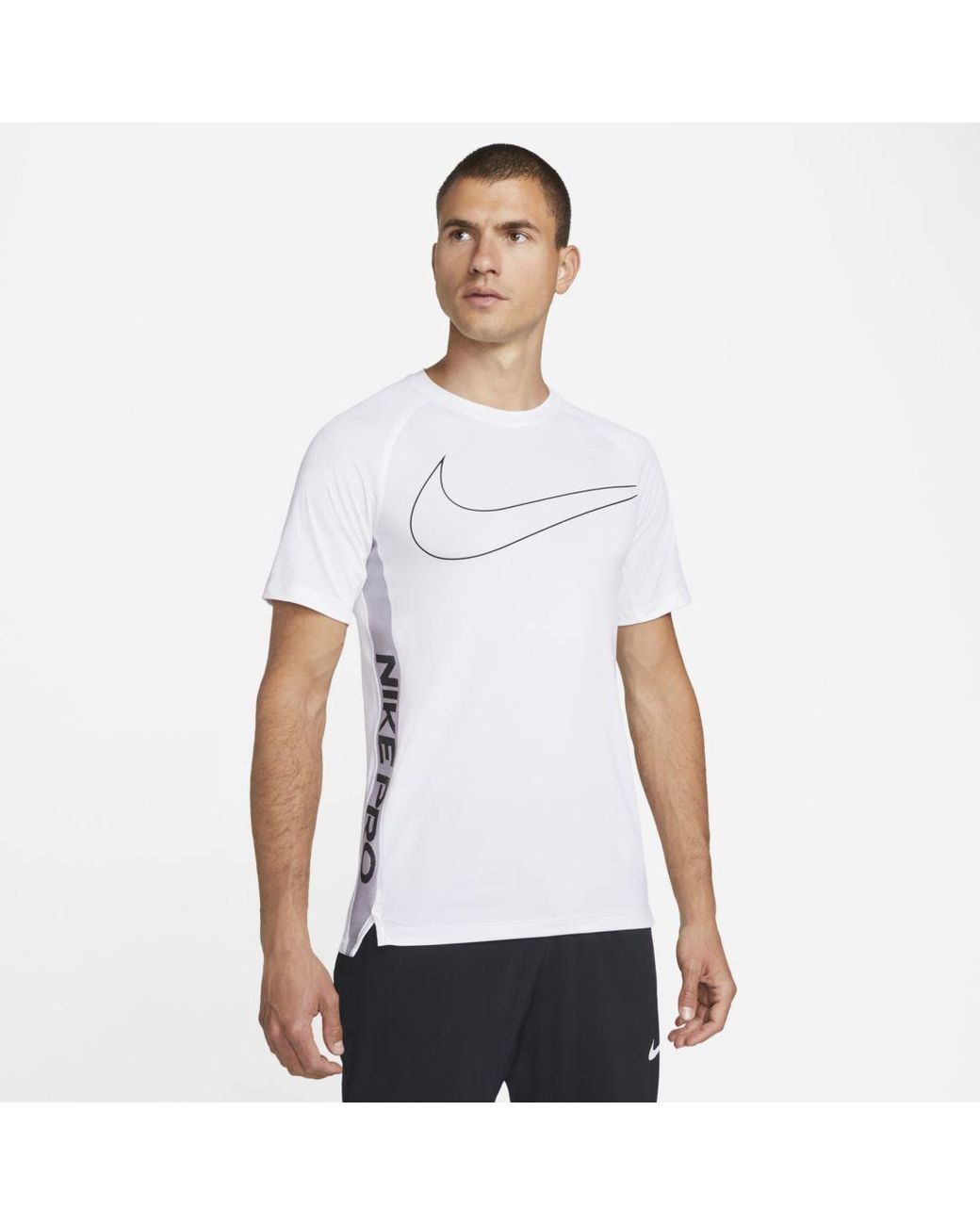Nike Synthetic Pro Dri-fit Slim Fit Training Top in White,White,Black ...