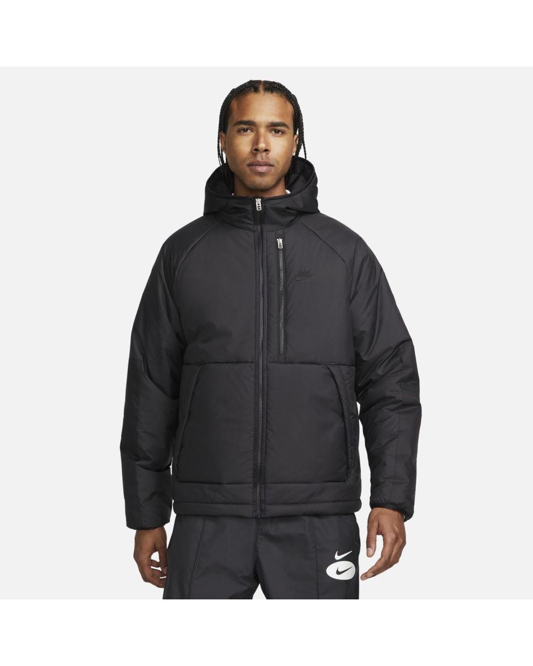 Nike Synthetic Sportswear Therma-fit Legacy Hooded Jacket in Black ...