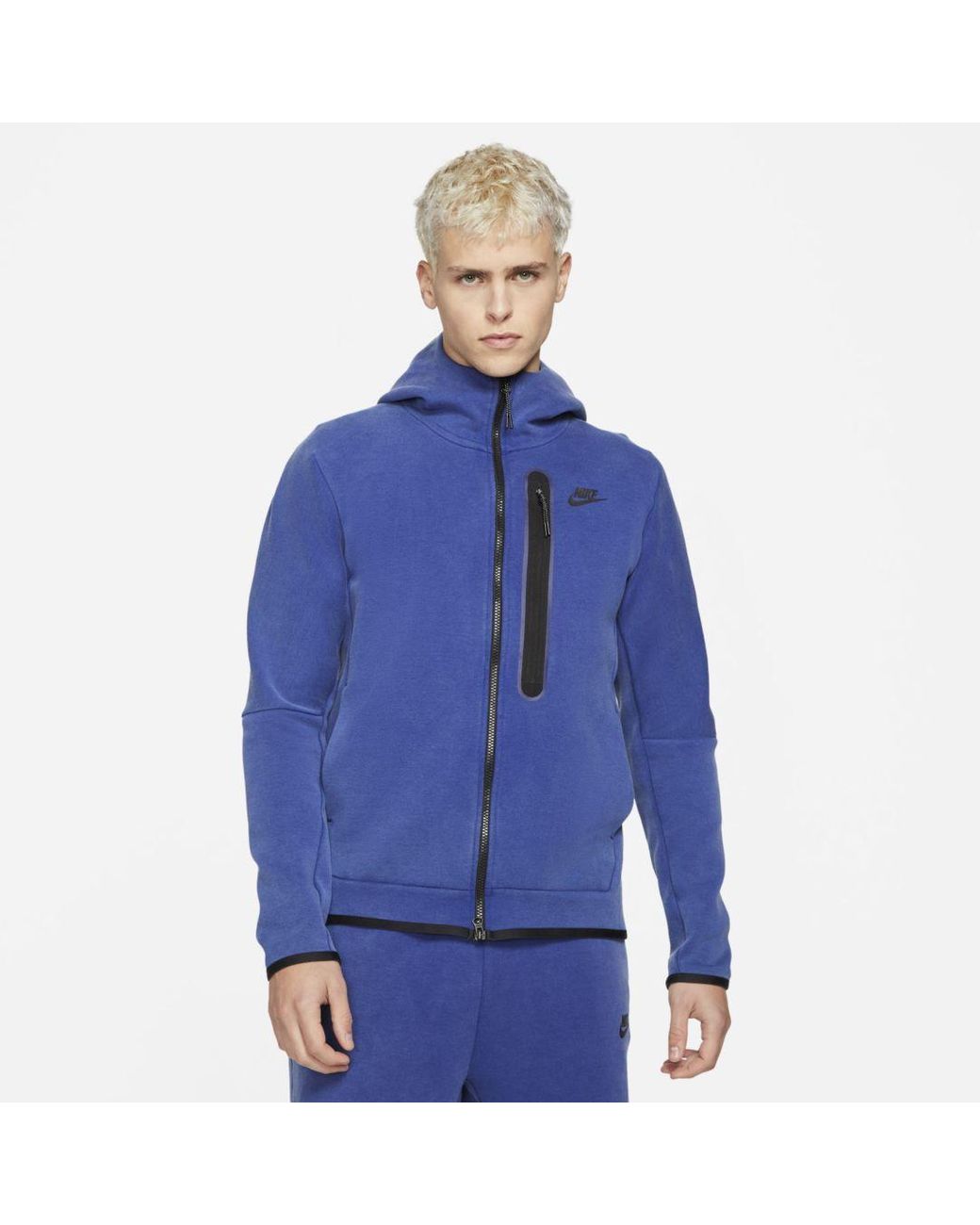 Nike Sportswear Tech Fleece Washed Full-zip Hoodie in Blue for Men | Lyst