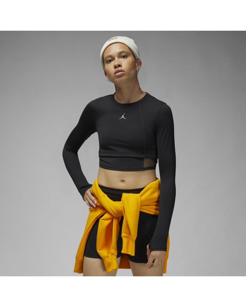 Nike Jordan Sport Longsleeve Crop Top in Gray Lyst