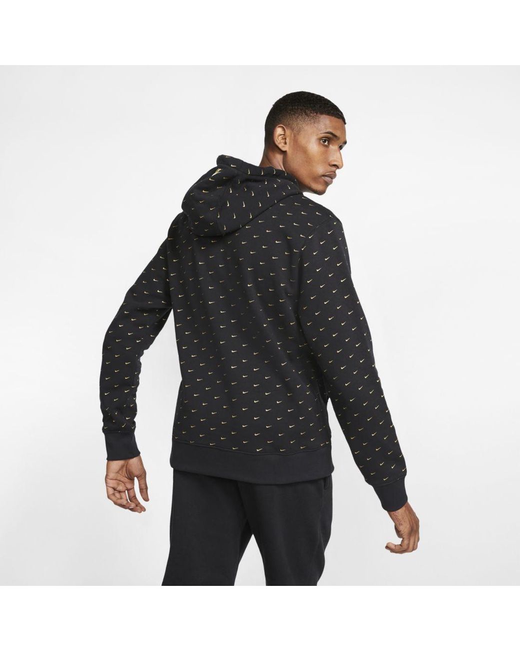Nike Fleece Sportswear Swoosh Pullover Hoodie in Black for Men | Lyst