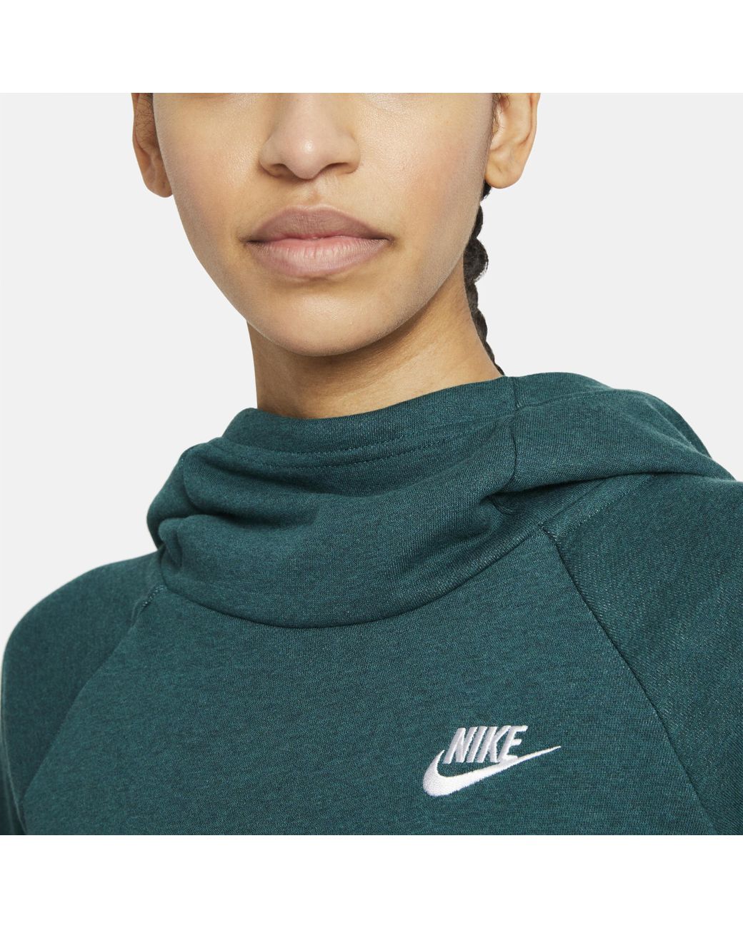 Nike Sportswear Essential Funnel-neck Fleece Pullover Hoodie In Green, |  Lyst