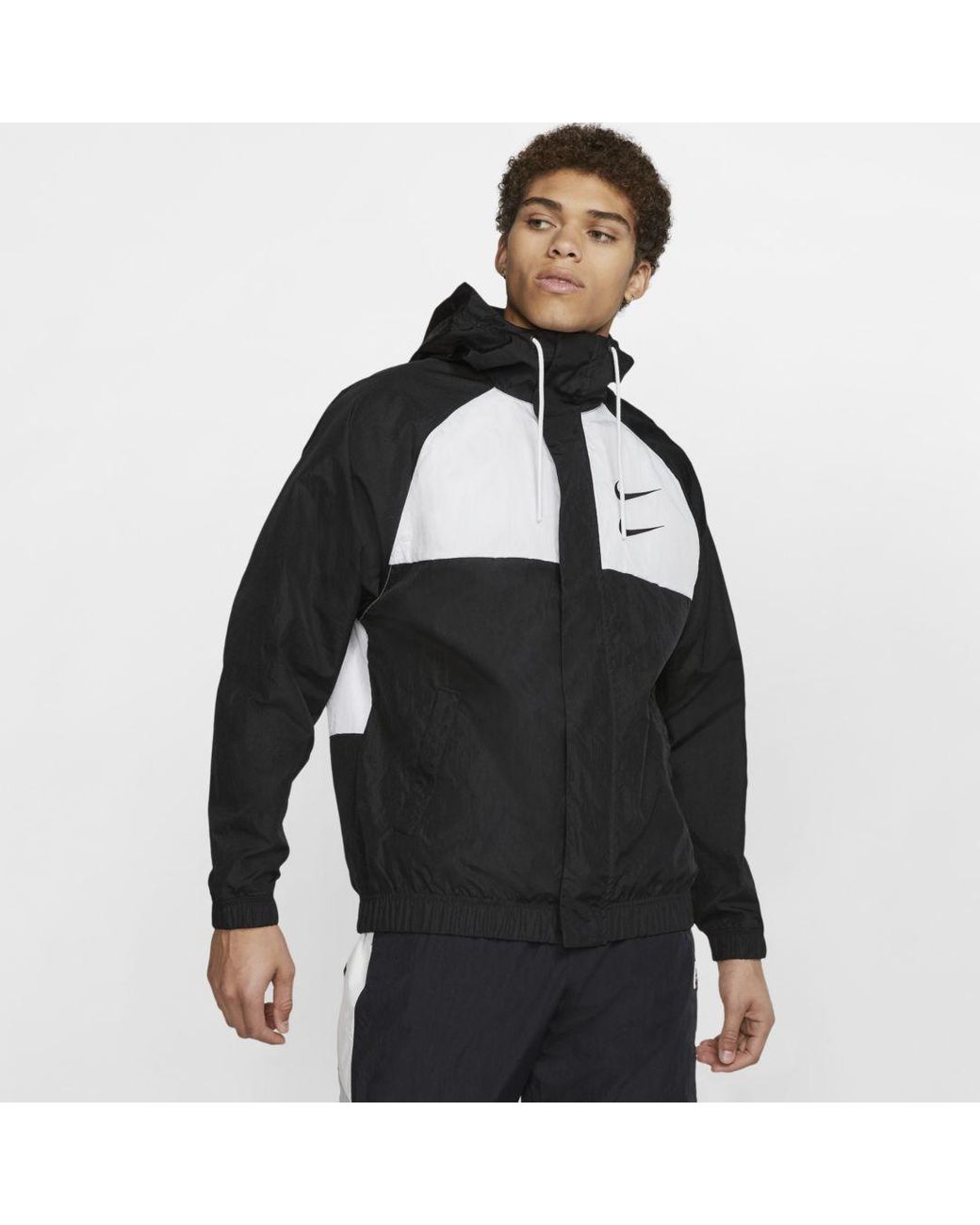 Nike Sportswear Swoosh Woven Hooded Jacket in Black for Men | Lyst