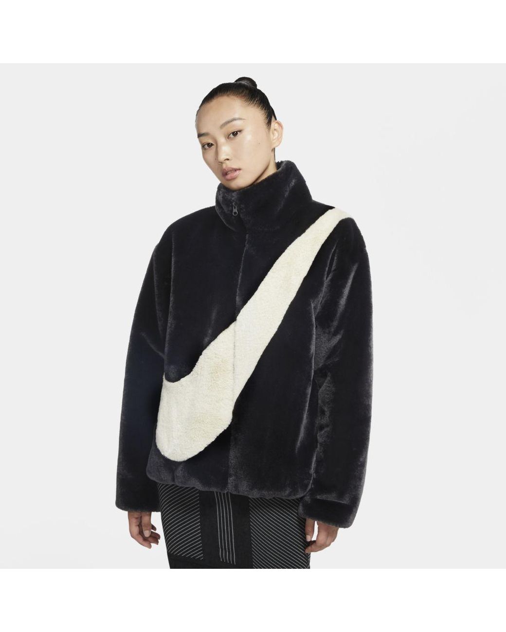 Nike Sportswear Faux Fur Jacket in Black | Lyst