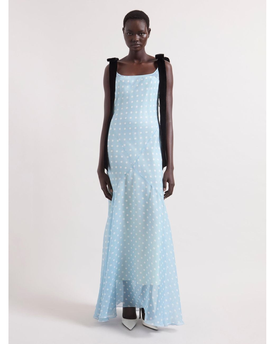 Nina Ricci Blue Ice Polka Dots Silk Mermaid Dress