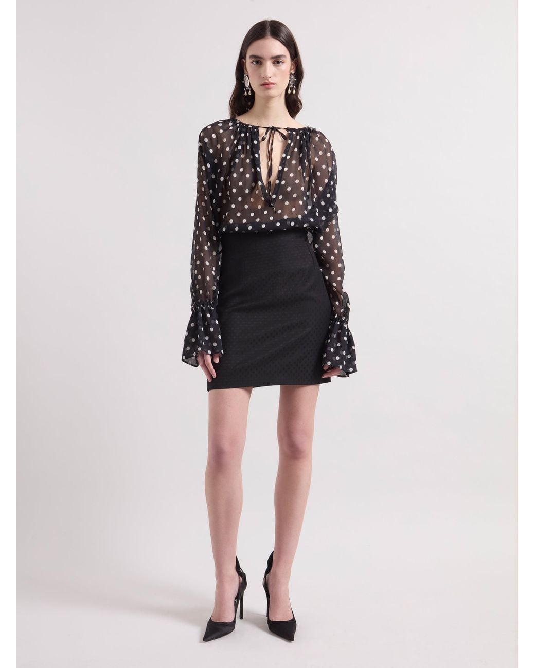 Nina Ricci Black Polka Dots Silk Blouse