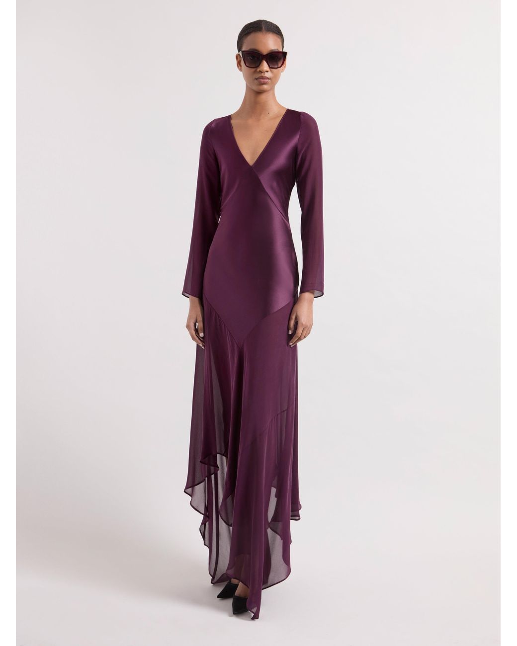 Nina Ricci Purple Burgundy Long Sleeved Maxi Silk Dress