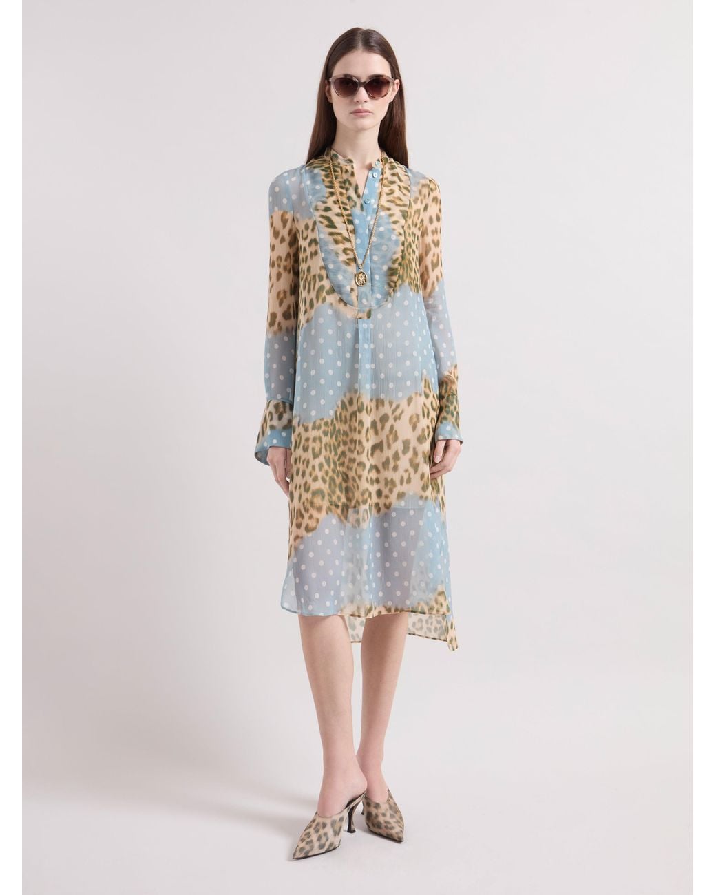 Nina Ricci White Leopard And Polka Dots Shirt Dress