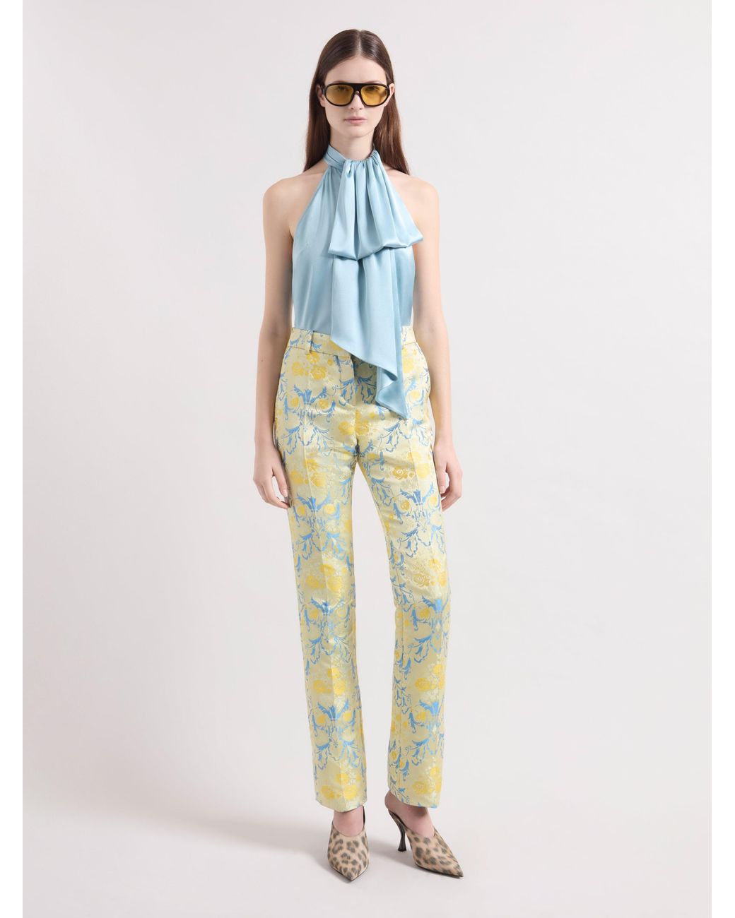 Nina Ricci Multicolor Ice Halterneck Satin Top