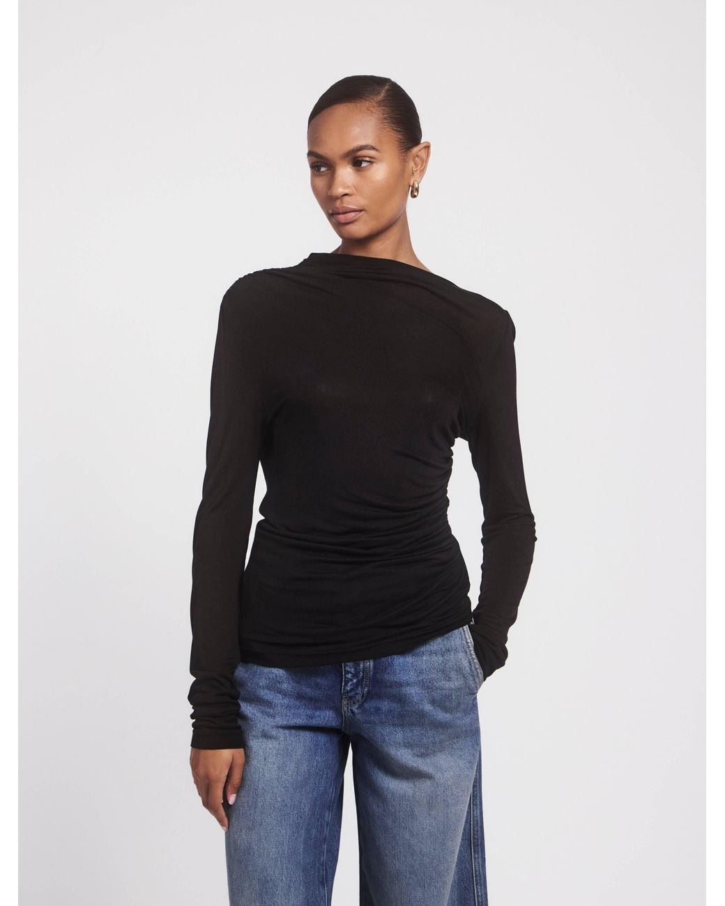 NINETY PERCENT Iphis Draped Long Sleeve Top In Black