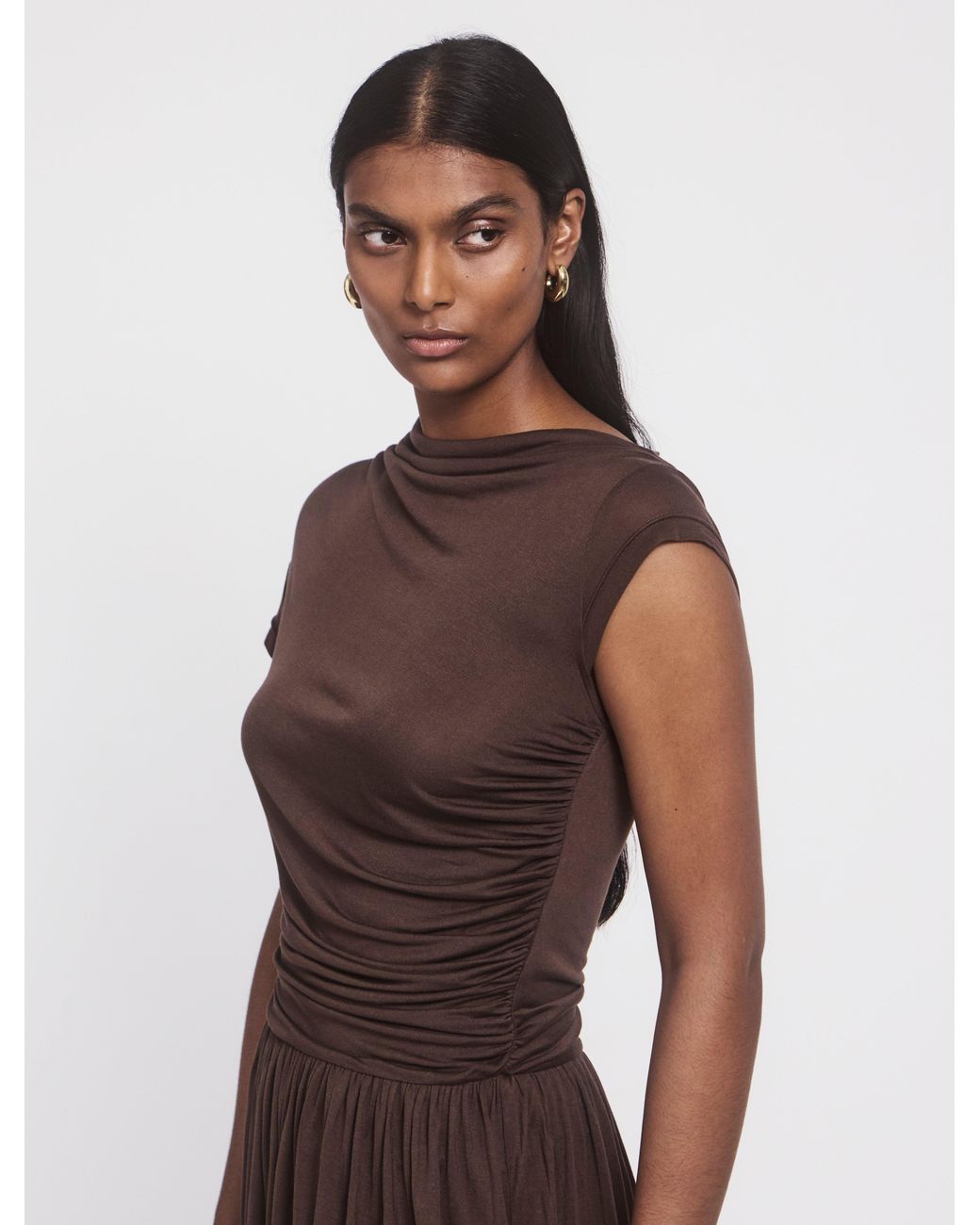 NINETY PERCENT Natural Priam Draped Dress In Bracken