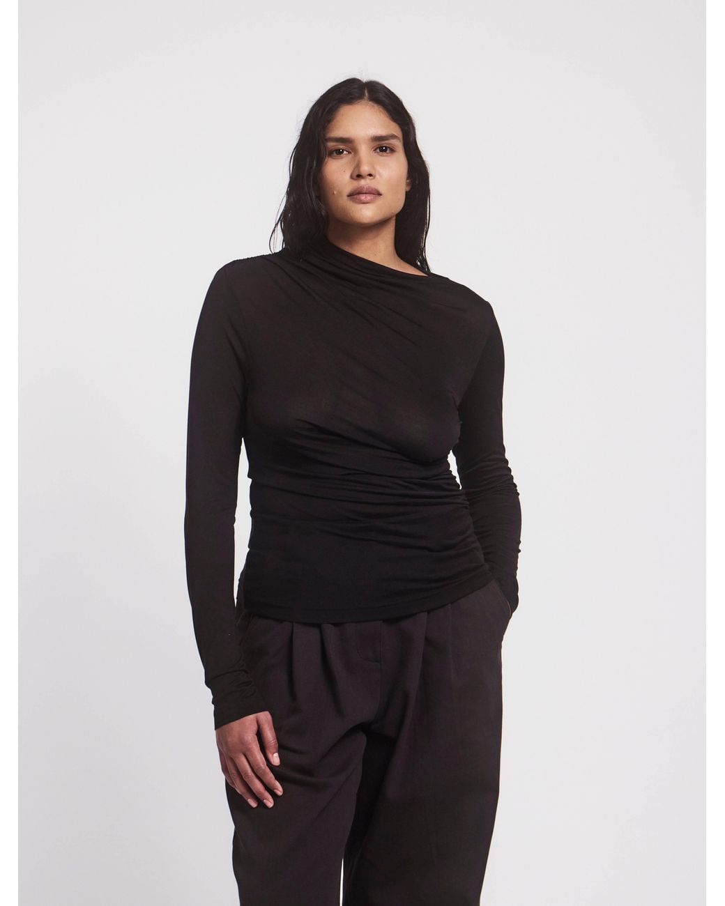 NINETY PERCENT Iphis Draped Long Sleeve Top In Black