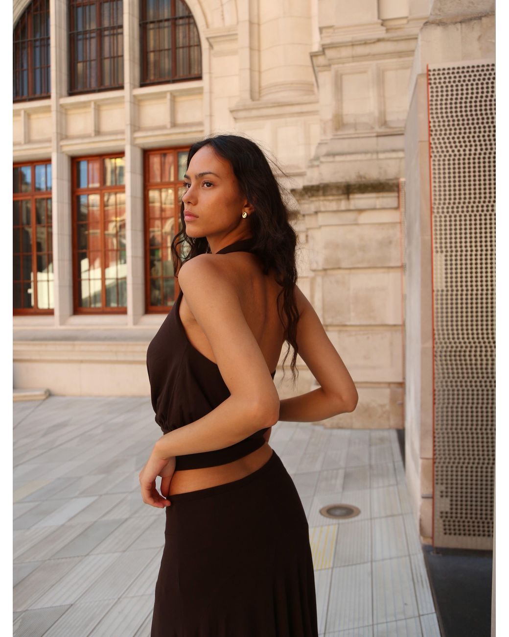 NINETY PERCENT Natural Lenny Wrap Front Halter In Bitter Chocolate