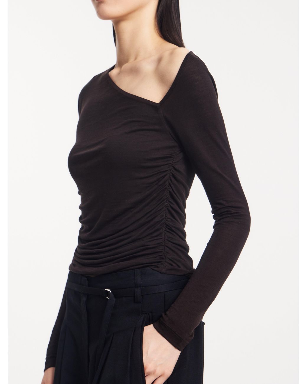 NINETY PERCENT Black Parker Asymmetrical Top In Bitter Chocolate