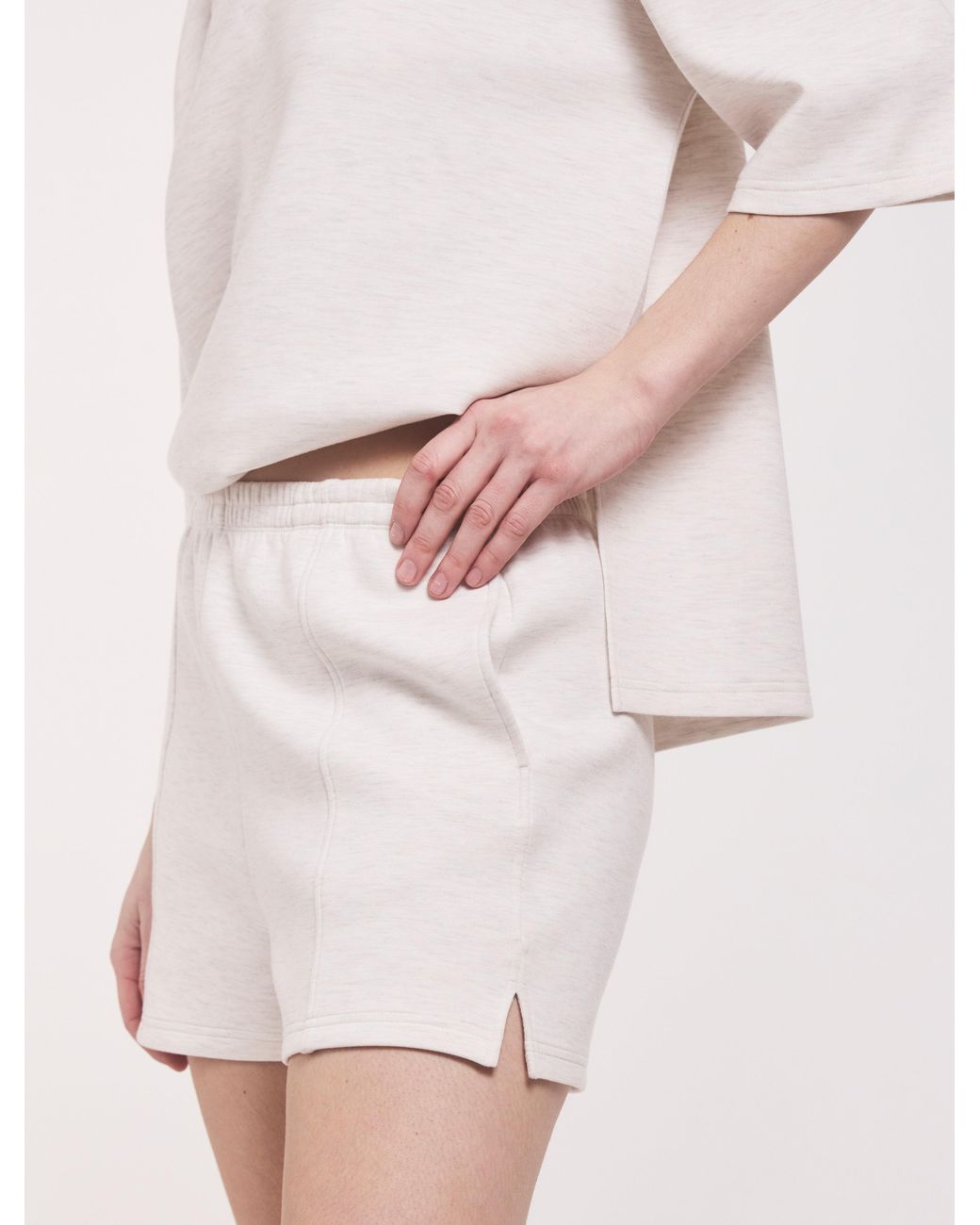 NINETY PERCENT Natural Classic Lounge Shorts In Oatmeal Marl