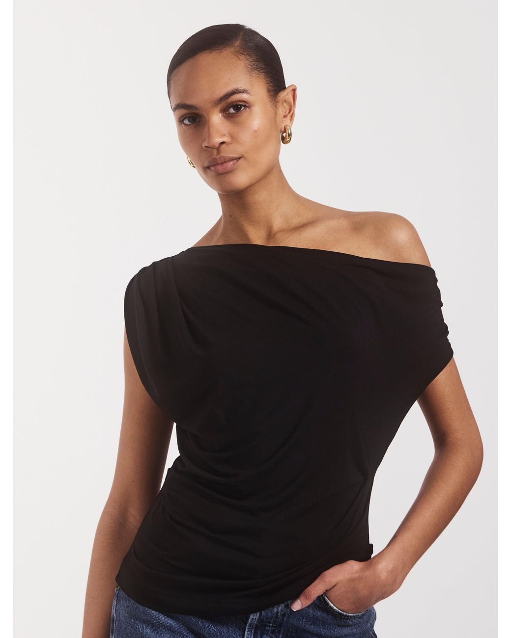 NINETY PERCENT Tanz Draped Top In Black