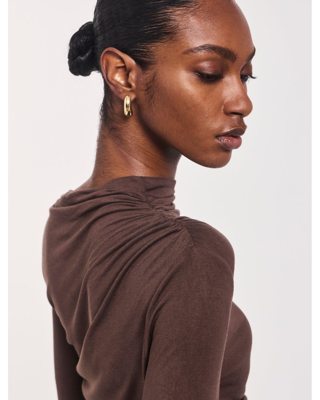 NINETY PERCENT Brown Iphis Draped Long Sleeve Top In Bracken