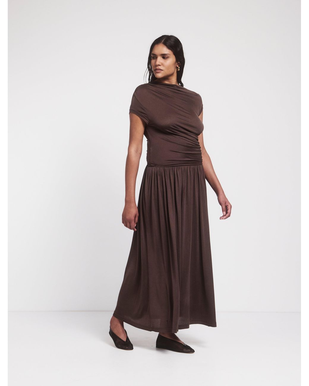 NINETY PERCENT Natural Priam Draped Dress In Bracken