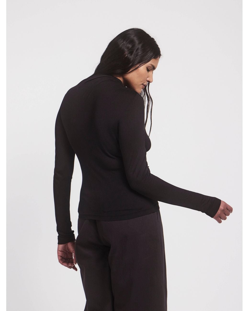 NINETY PERCENT Iphis Draped Long Sleeve Top In Black