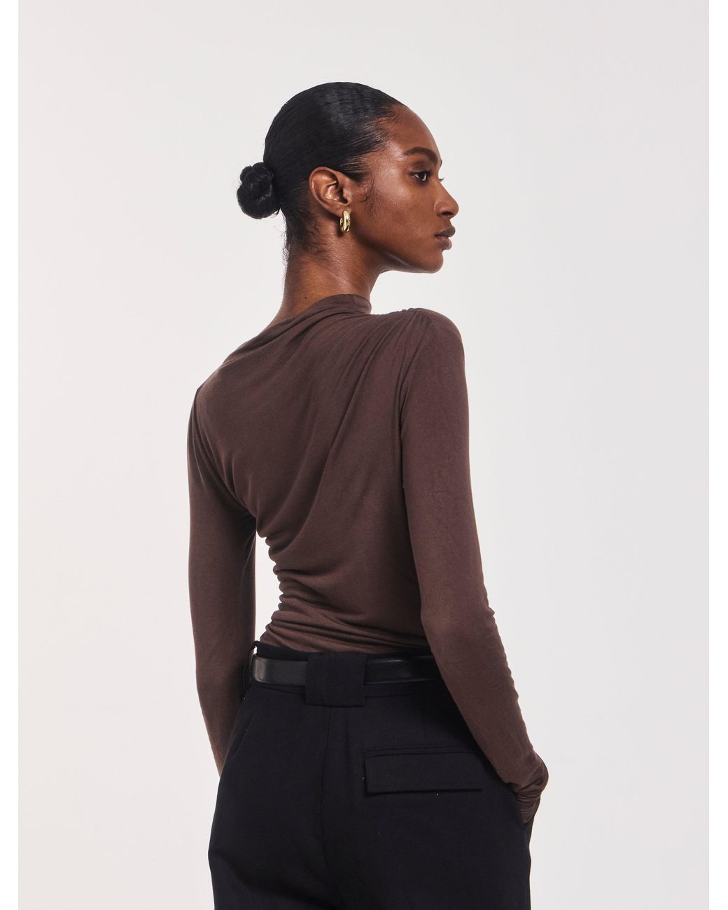 NINETY PERCENT Brown Iphis Draped Long Sleeve Top In Bracken