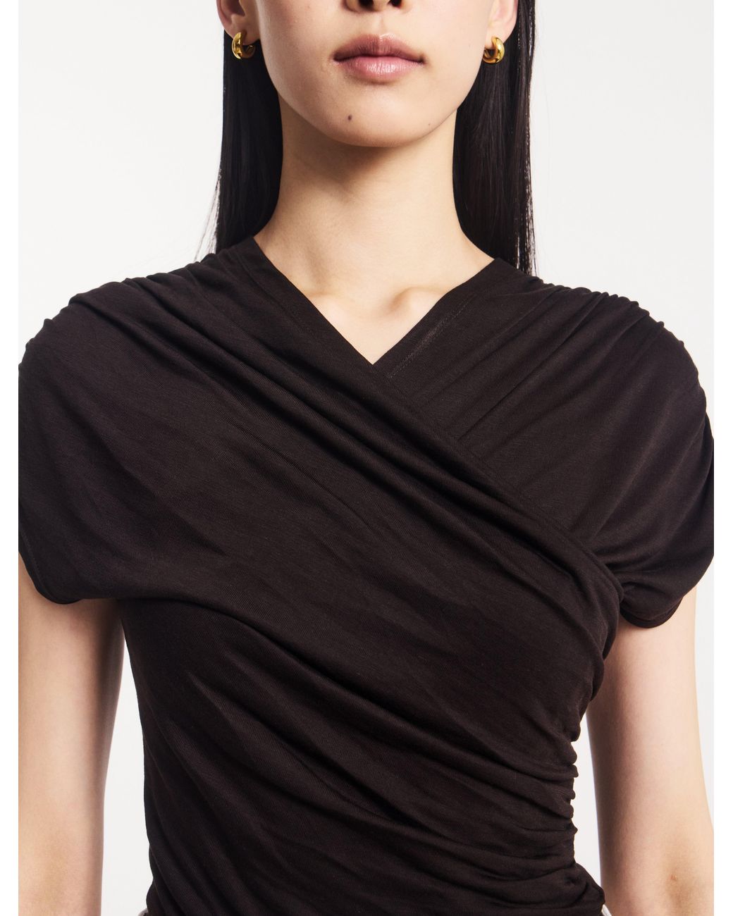 NINETY PERCENT Blue Indie Wrap Top In Bitter Chocolate