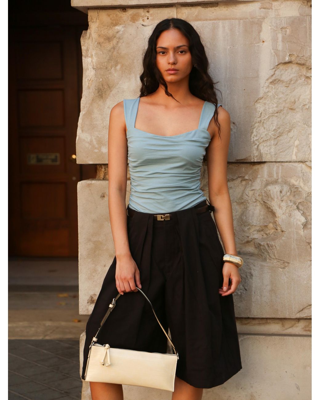 NINETY PERCENT Brown Aki Cami Top In Powder Blue