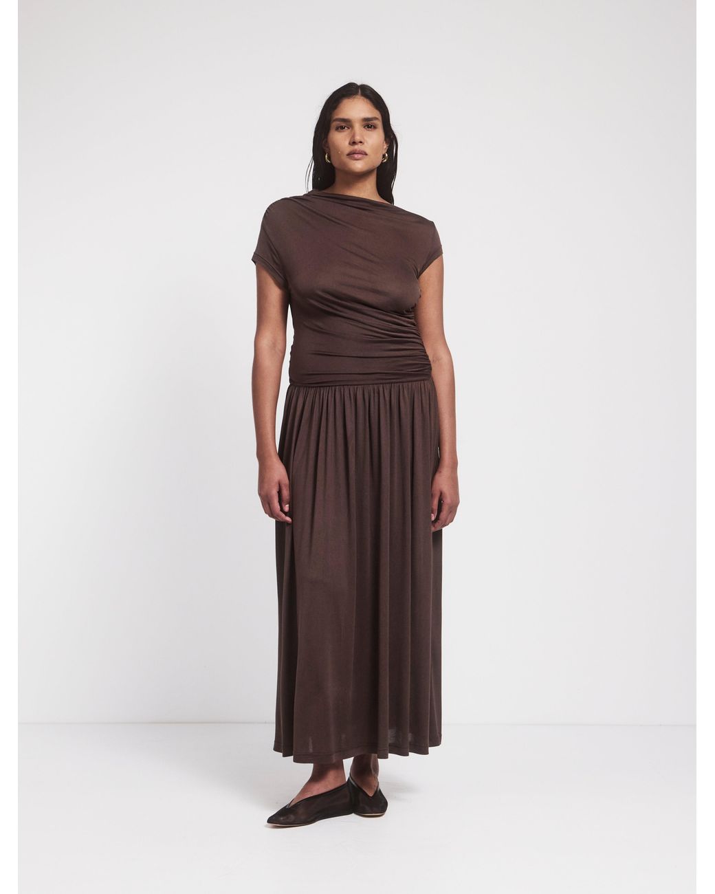 NINETY PERCENT Natural Priam Draped Dress In Bracken